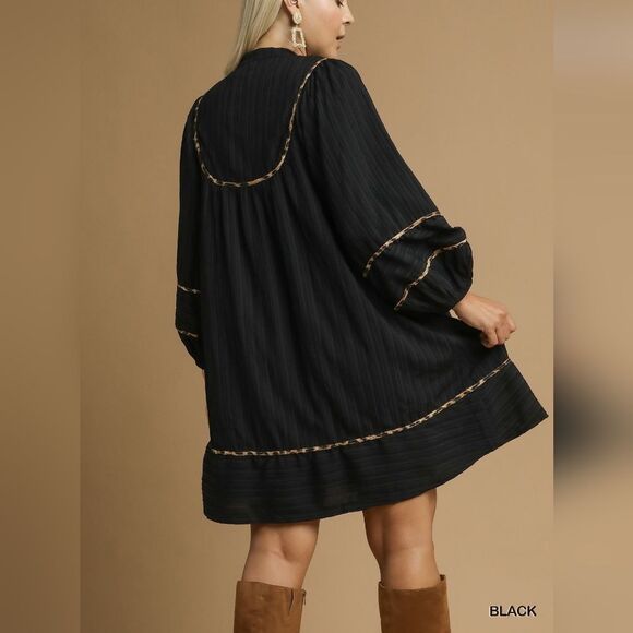 Umgee USA Umgee Ribbed Oversized Babydoll Dress Leopard Trim Sz  Md [6/8] - Picture 7 of 12